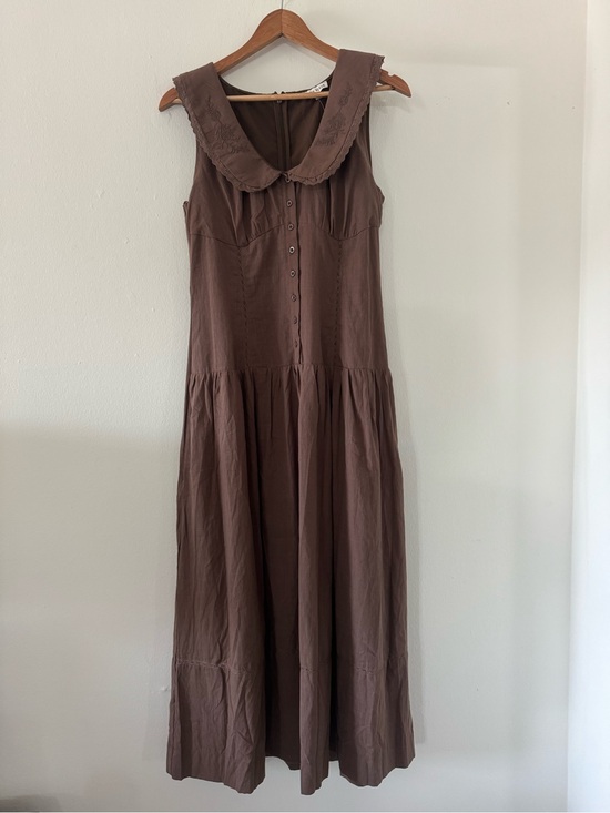 Moon River Dresses & Skirts - Moon River M Maxi Dress Peter Pan Collar Cottagecore Embroider Chocolate Brown